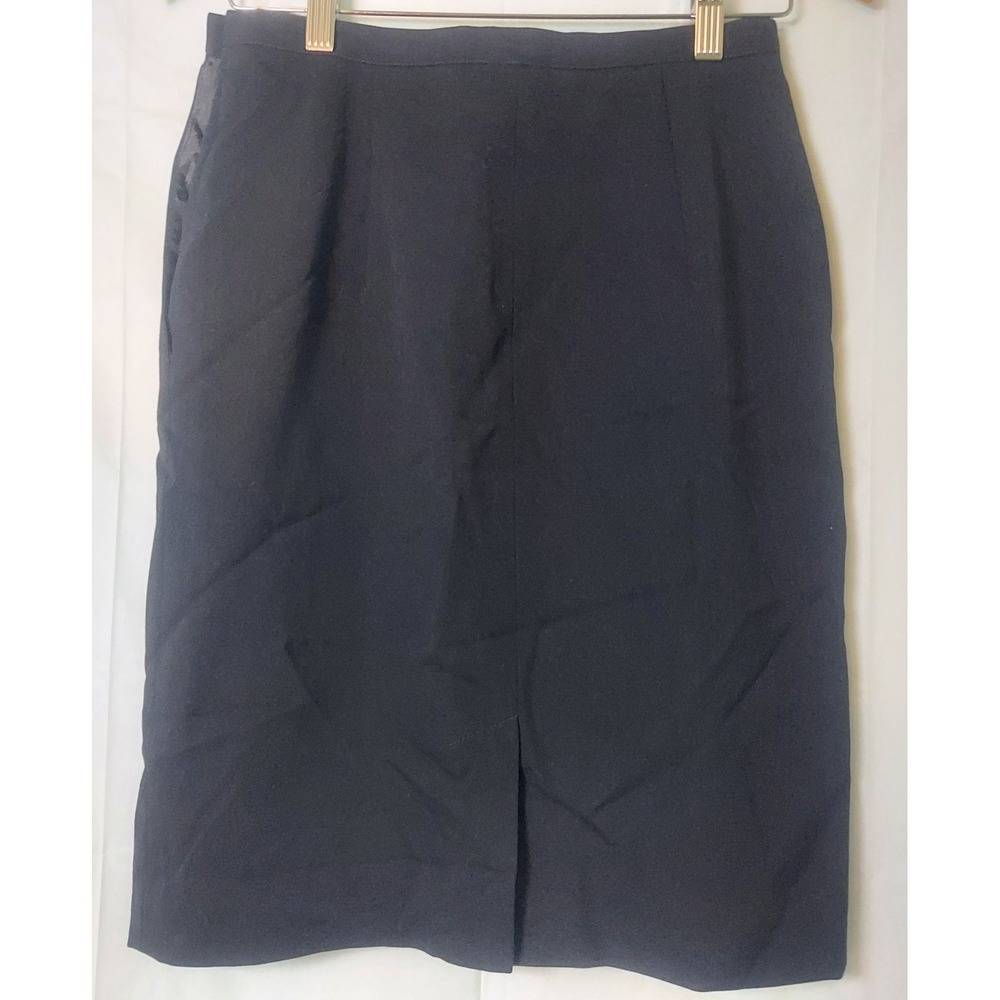 Jones New York Black 100% Pure Wool Pencil Skirt High Waist Pleated Size 8 USA